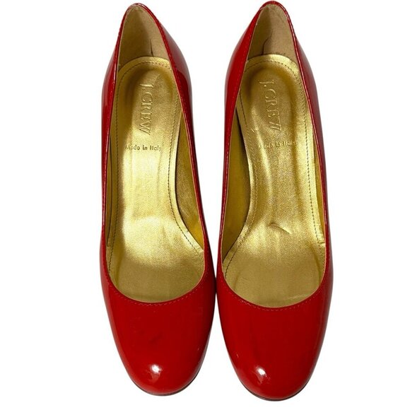J. Crew Red Patent Leather Pumps 96716 Wooden Heel Italian Made Women's Size 7 - Picture 13 of 16